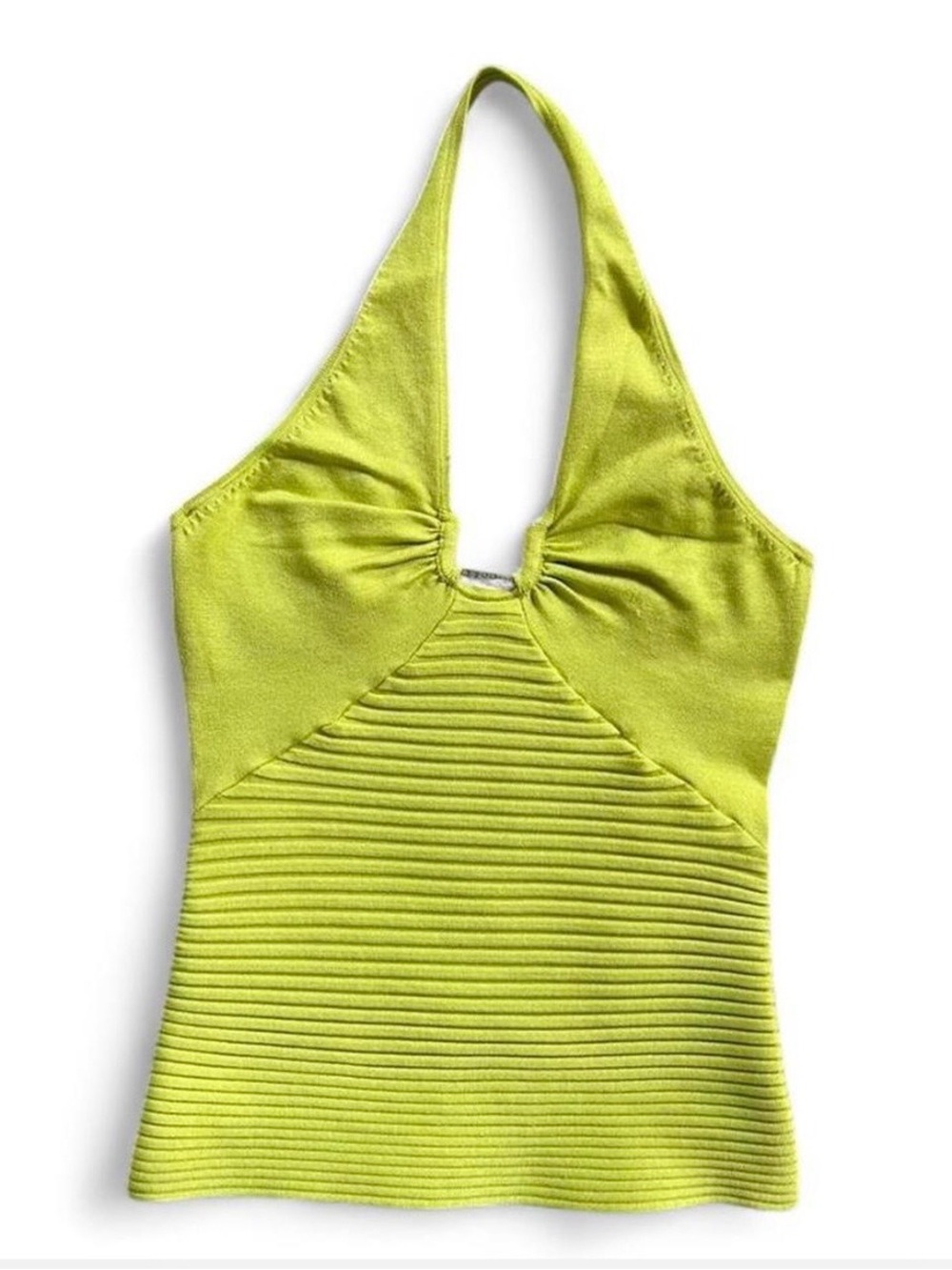 Y2K Cache Lime Silk Halter Ribbed Tank Top - Women